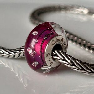 CHAMILIA City Lights Fuchsia Pink Steel Bead w CZ ‘Diamonds’, NEW Condition